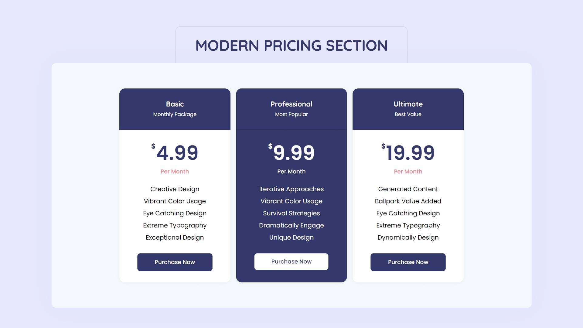 Modern Pricing Section Style 07 - kitsWind
