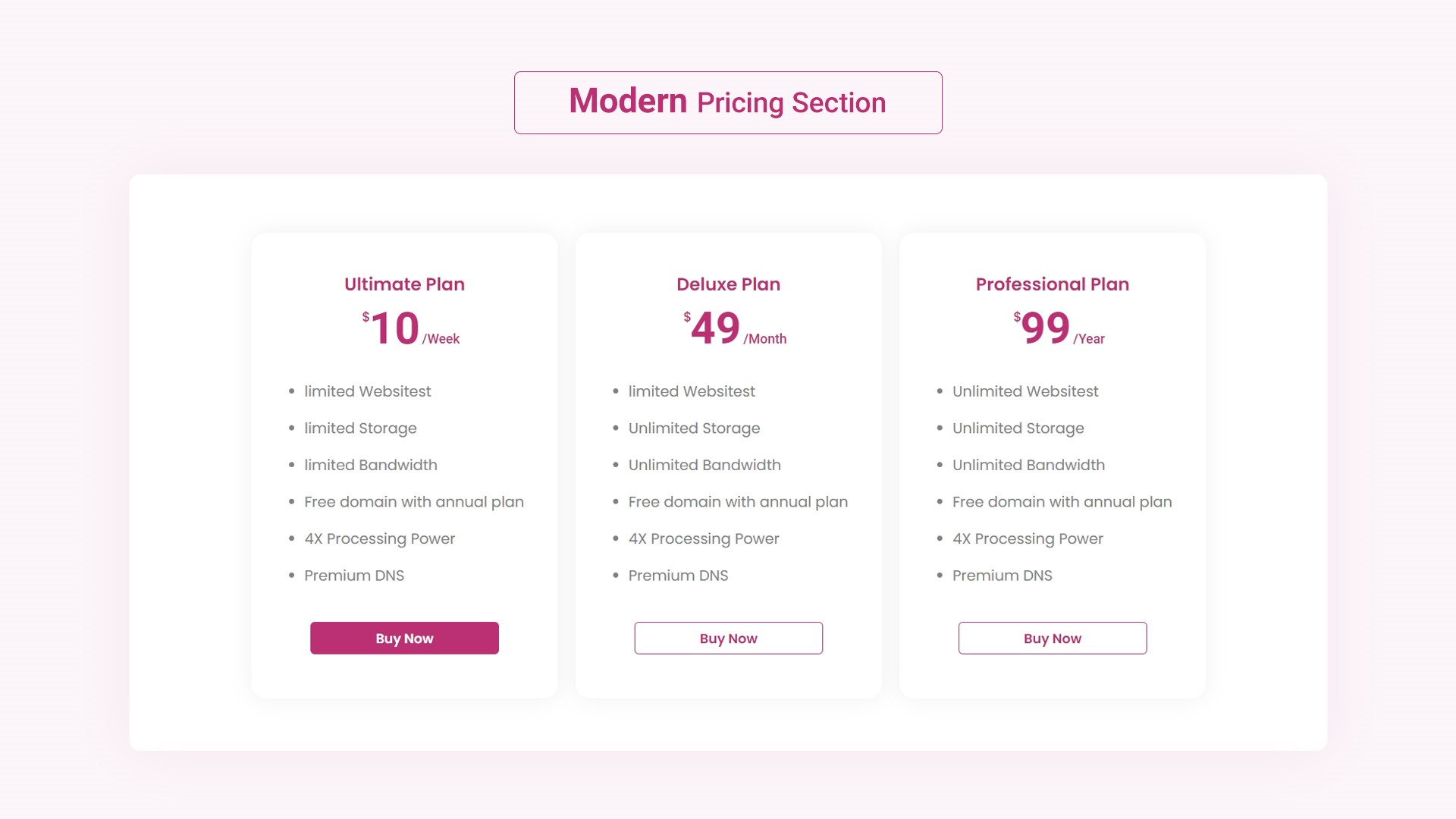 Modern Pricing Section Style 10 - kitsWind